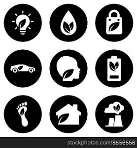 Set of white icons isolated against a black background, on a theme Ecology