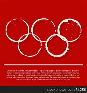 Set of white sports rings games summer competition on red background. Design element for brochure, flyer, website.