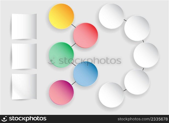 Set of White tag circle adhesive symbol, and Four Color round paper sticker or round plastic wind plastic label vector illustration. Set of square pieces of paper isolated on white background.