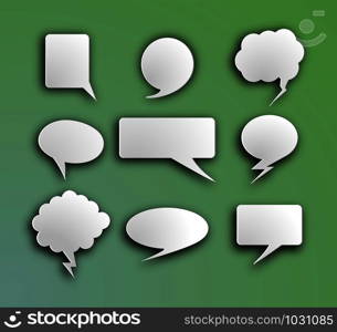 Set of white volumetric speech bubbles for messages chats and comics