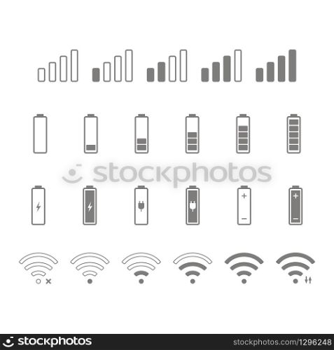 Set of wifi, battery and signal icons on smartphone. Vector EPS 10