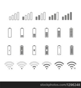 Set of wifi, battery and signal icons on smartphone. Vector EPS 10