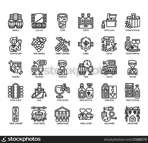 Set of Wine thin line icons for any web and app project.