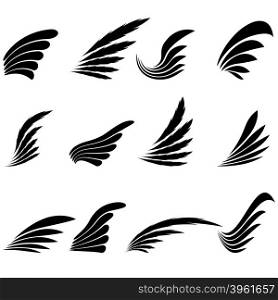 Set of Wings Icons Isolated on White Background. Wing Design Elements.. Set of Wings Icons Isolated on White Background