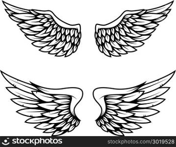 Set of wings isolated on white background. Design element for logo, label, emblem, sign. Vector illustration