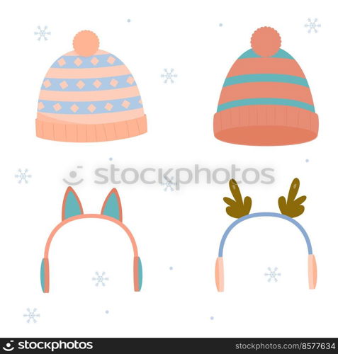 Set of winter hats. Warm hat. Winter accessories.. Set of winter hats. Warm hat. Winter accessories