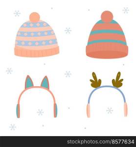 Set of winter hats. Warm hat. Winter accessories.. Set of winter hats. Warm hat. Winter accessories