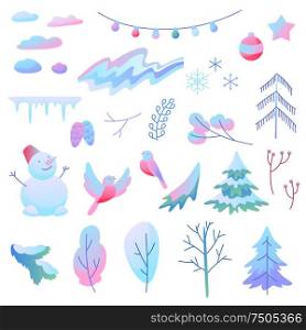 Set of winter items. New Year and Christmas objects.. Set of winter items.