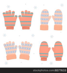 Set of winter mittens and gloves. Warm mittens. Winter accessories.. Set of winter mittens and gloves. Warm mittens. Winter accessories