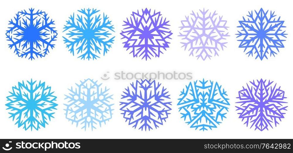 Set of winter snowflakes. Christmas or New Year illustration.. Set of winter snowflakes.