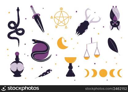 Set of witchcraft elements. Hand drawn collection in clean modern style. Wiccan themed illustrations, mysticism, spiritualism. Vol.1. Set of witchcraft elements. Hand drawn collection in clean modern style. Wiccan themed illustrations, mysticism, spiritualism. Vol.1.