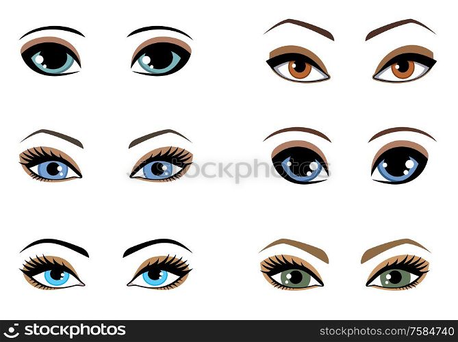 Set of woman eyes of different colors. Vector illustration