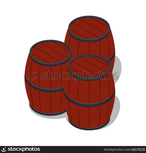 Set of wood beer barrels icon. Isometric of set of wood beer barrels vector icon for web design isolated on white background. Set of wood beer barrels icon, isometric style