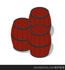 Set of wood beer barrels icon. Isometric of set of wood beer barrels vector icon for web design isolated on white background. Set of wood beer barrels icon, isometric style