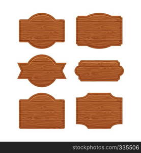 Set of wooden sign boards for sales prices. Wooden board blank, vector wood banner for advertisement illustration. Set of wooden sign boards for sales prices