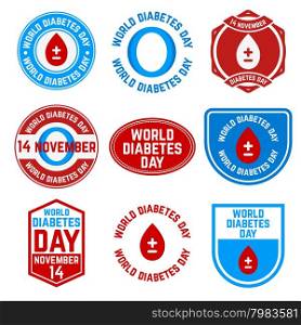 Set of World Diabetes Day labels and badges. 14 November. Diabetes danger. Vector illustration.