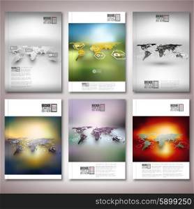 Set of world maps in perspective, blurred infographic vectors. Brochure, flyer or report for business, templates vector.