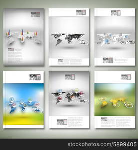 Set of world maps in perspective, blurred infographic vectors. Brochure, flyer or report for business, templates vector.