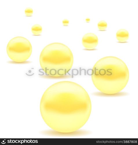 Set of Yellow Pearls Isolated on White Background.. Set of Yellow Pearls