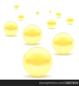 Set of Yellow Pearls Isolated on White Background.. Set of Yellow Pearls
