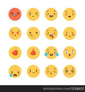 Set of yellow round emoticons and emoji. Smiles to express emotions to communicate messages. Set of yellow round emoticons and emoji.