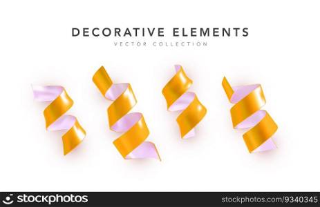 Set of yellow serpantine ribbons with shadow isolated on white background.