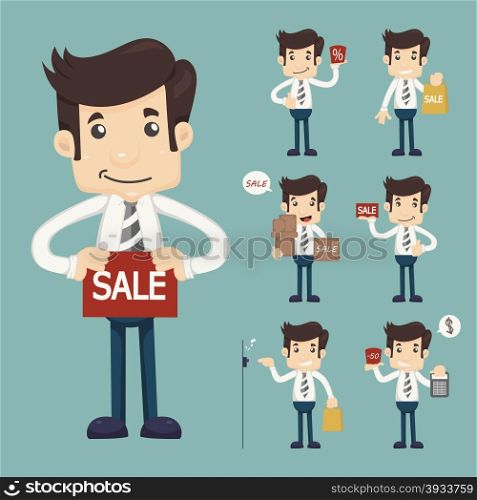 Set of youg sale man at market shopping store , eps10 vector format