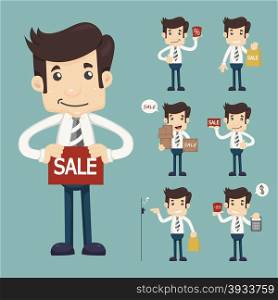 Set of youg sale man at market shopping store , eps10 vector format