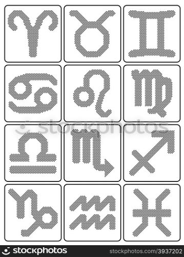Set of zodiac signs in the form of pixel Stars. Vector illustration