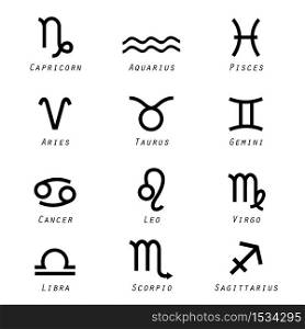Set of Zodiac symbol and astrology Horoscope icon Vector.
