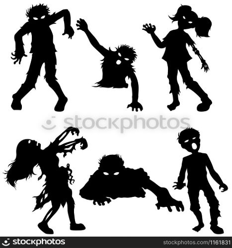 Set of zombie male and female of black silhouettes