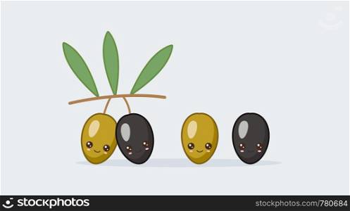 Set olive. Cute kawaii smiling food. Vector illustration