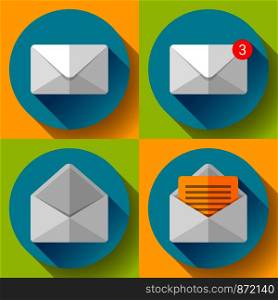 Set Open Envelope Mail Icon new letter sms message notification Flat 2.0 design style. Set Mail Icon Open Envelope new letter message notification Flat 2.0 design.