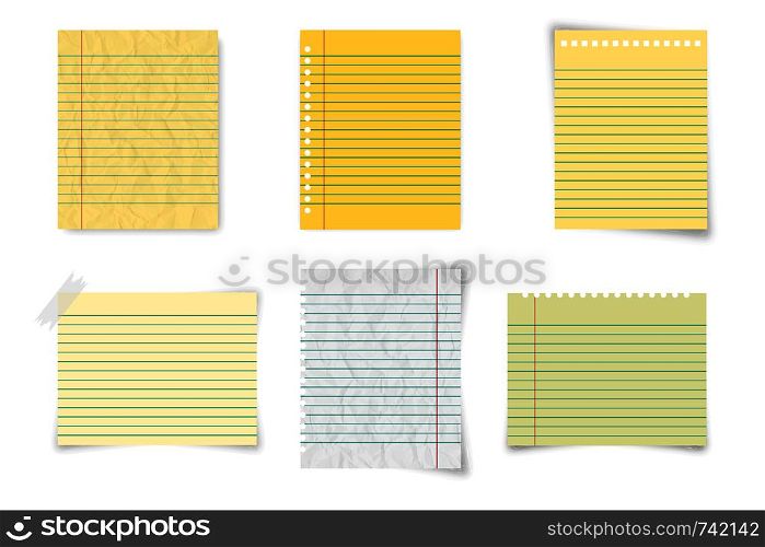 Set paper, lined paper and notebook paper on blank background