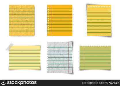 Set paper, lined paper and notebook paper on blank background