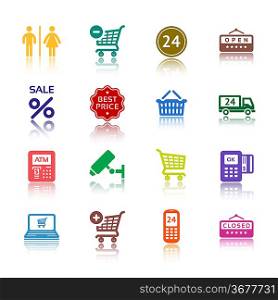 Set pictograms supermarket services, Shopping colour icons