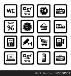 Set pictograms supermarket services, Shopping Icons. Black