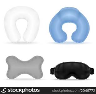 set pillows and mask for sleeping in travel for transport vector illustration isolated on white background