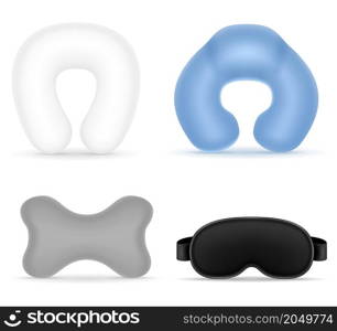 set pillows and mask for sleeping in travel for transport vector illustration isolated on white background