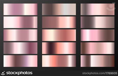 Set pink gradient Chrome color foil texture background. vector golden, copper brass and metal template.