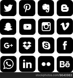 Set popular social media black white icons Vector Image