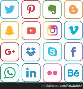 Set popular social media icons Royalty Free Vector Image