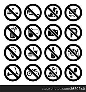 Set prohibited symbols, shop black signs