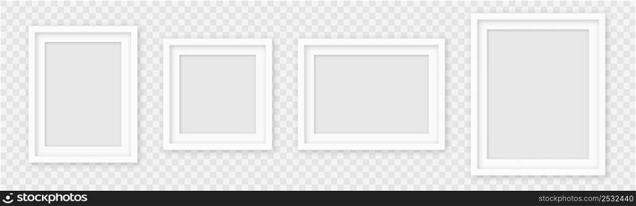 Set Realistic empty frames on transparent background. Collection square photo frame empty blank mockup.