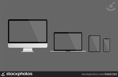 Set realistic Monitors laptop tablet and smartphone. Vector illustration EPS 10