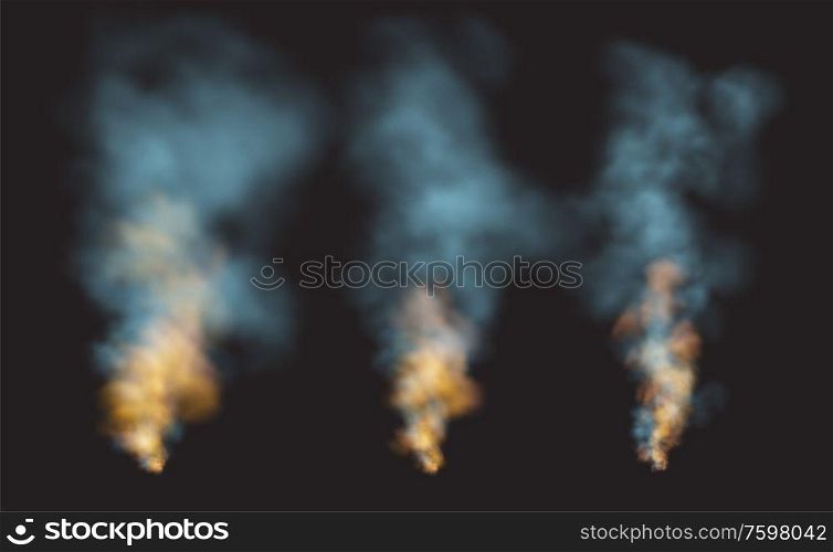 Set Realistic smoke and fire shapes on a black background. Vector illustration EPS10. Set Realistic smoke and fire shapes on a black background. Vector illustration