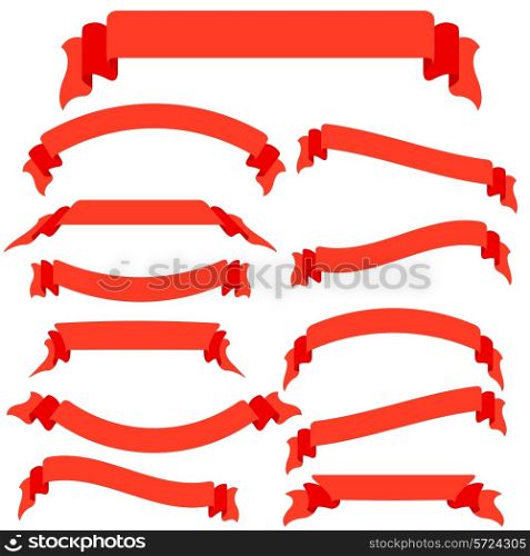 Set red ribbons and banners, vector illustration