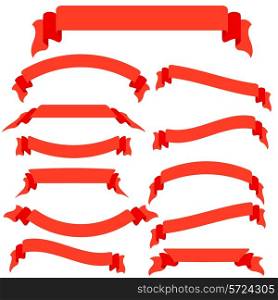 Set red ribbons and banners, vector illustration