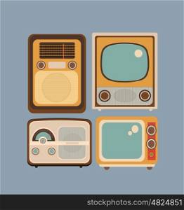 Set retro style. Set of objects in retro style. Old Radio and TV