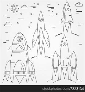 Set rockets thin line icon. Human Space Flight. Vector illustration. For web design and application interface, also useful for infographics.